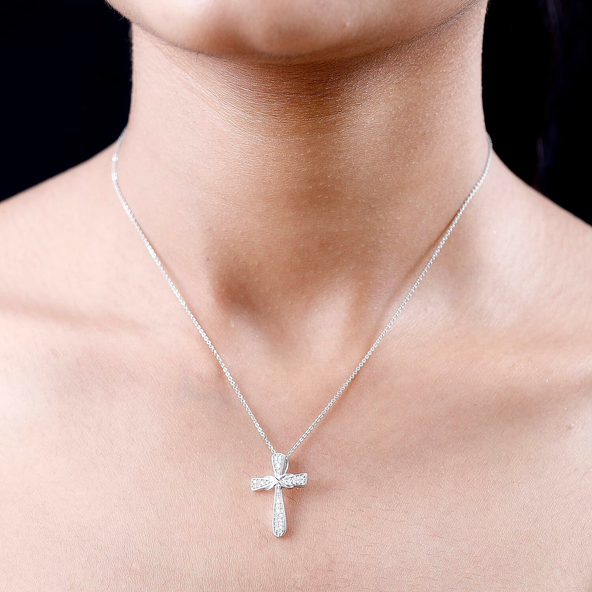 Moissanite Cross Pendant with Chain (Size 20) in Platinum Overlay Sterling Silver 4219082 3