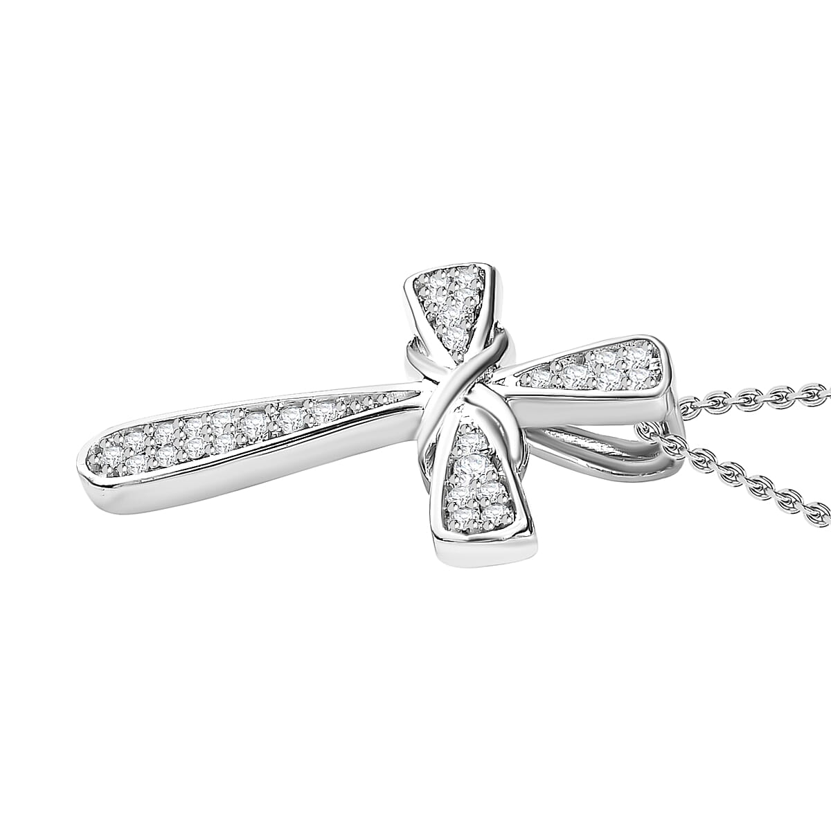 Moissanite Cross Pendant with Chain (Size 20) in Platinum Overlay Sterling Silver 4219082 4