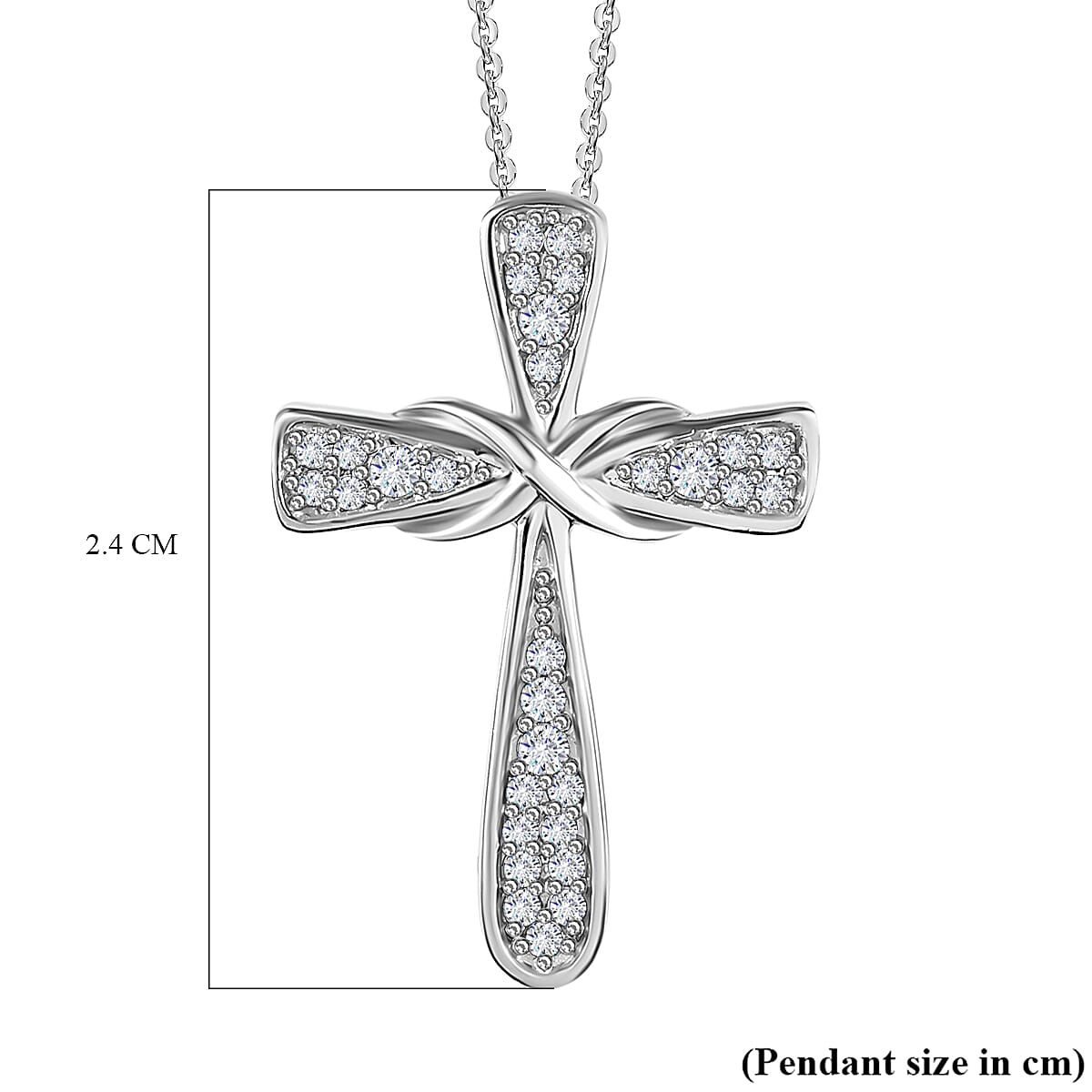 Moissanite Cross Pendant with Chain (Size 20) in Platinum Overlay Sterling Silver 4219082 6