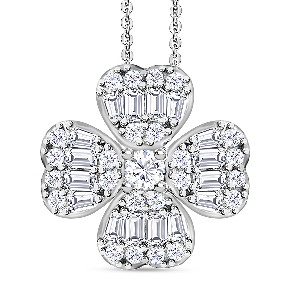 Moissanite Clover Pendant with Chain (Size 20) in Platinum Overlay Sterling Silver 1.45 Ct 4237509 0