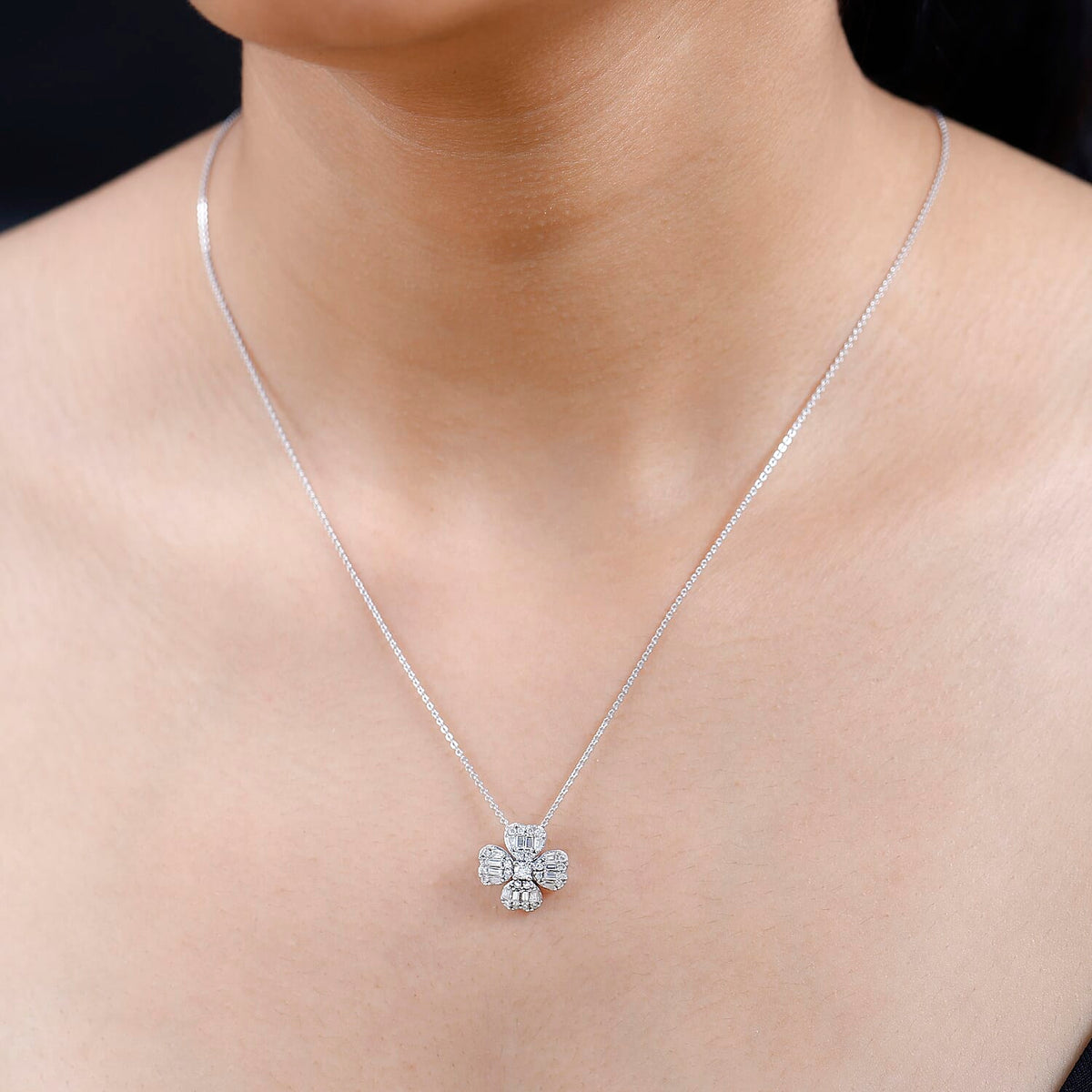 Moissanite Clover Pendant with Chain (Size 20) in Platinum Overlay Sterling Silver 1.45 Ct 4237509 1