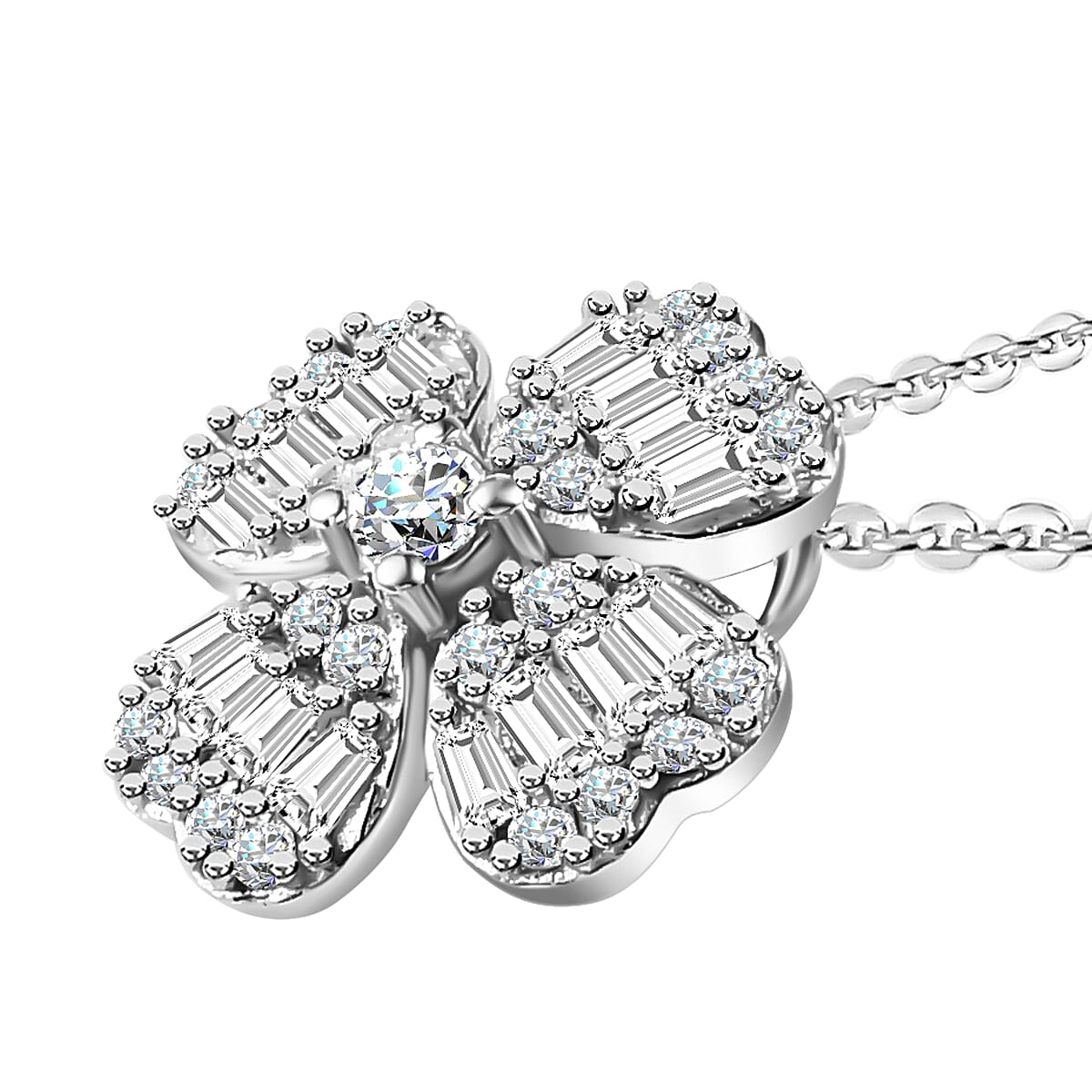 Moissanite Clover Pendant with Chain (Size 20) in Platinum Overlay Sterling Silver 1.45 Ct 4237509 3