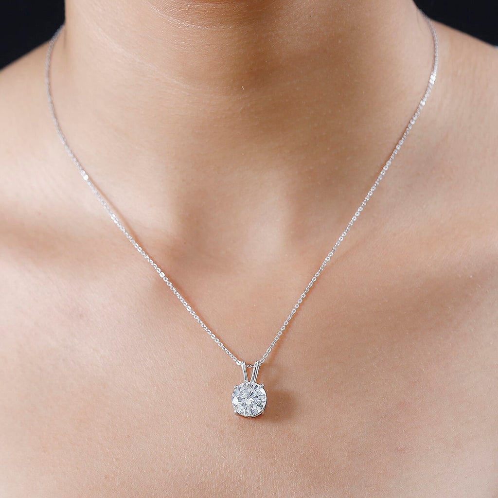 Moissanite Solitaire Pendant with Necklace (Size 20) in Platinum Overlay Sterling Silver 2.00 Ct.