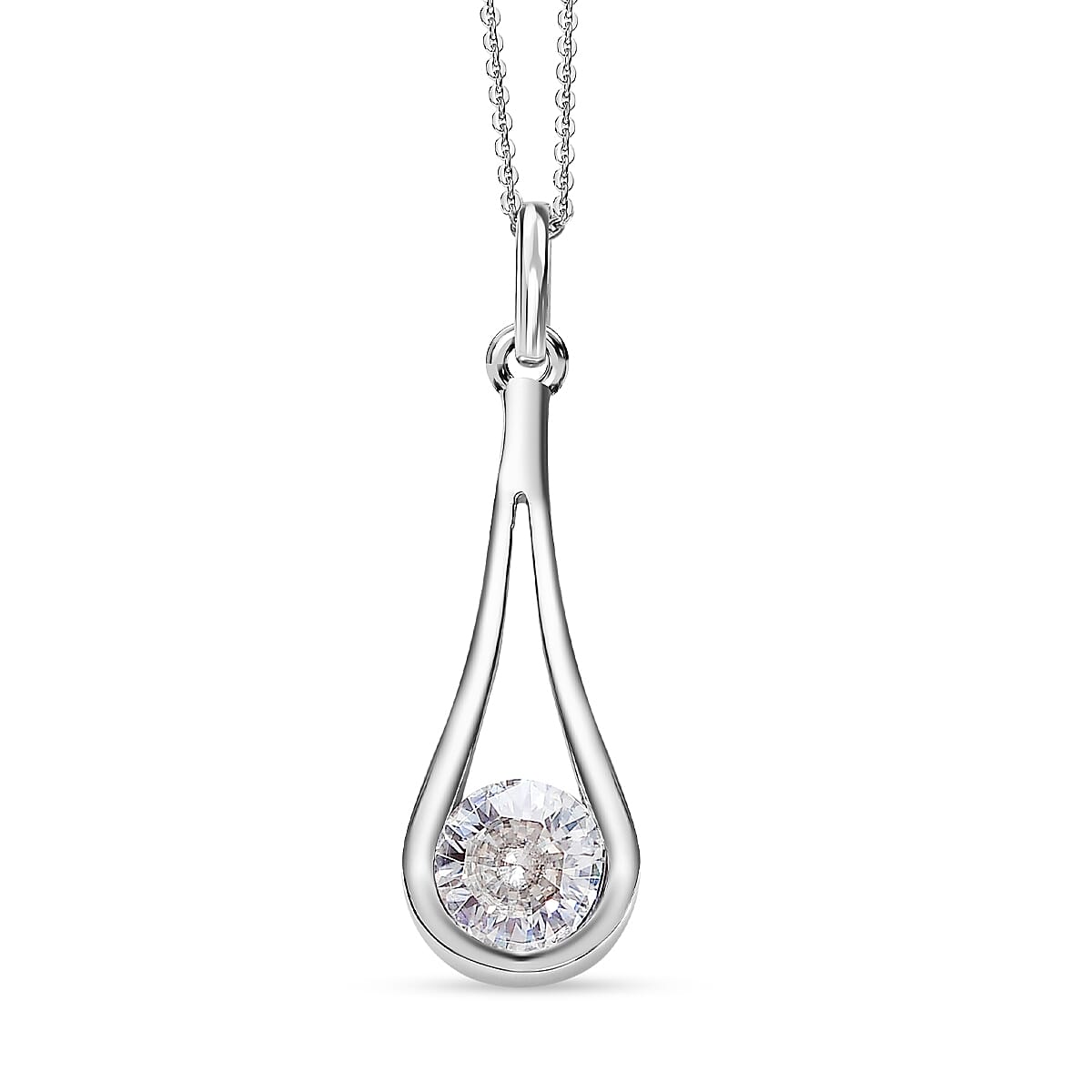 Moissanite Pendant with Chain (Size 20) in Platinum Overlay Sterling Silver 1.50 Ct. 4248866 0