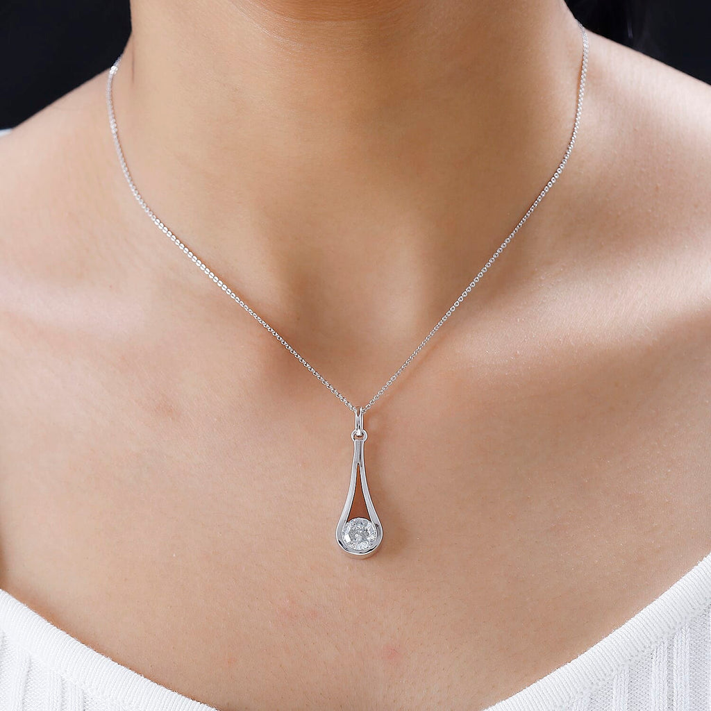 Moissanite Pendant with Chain (Size 20) in Platinum Overlay Sterling Silver 1.50 Ct.