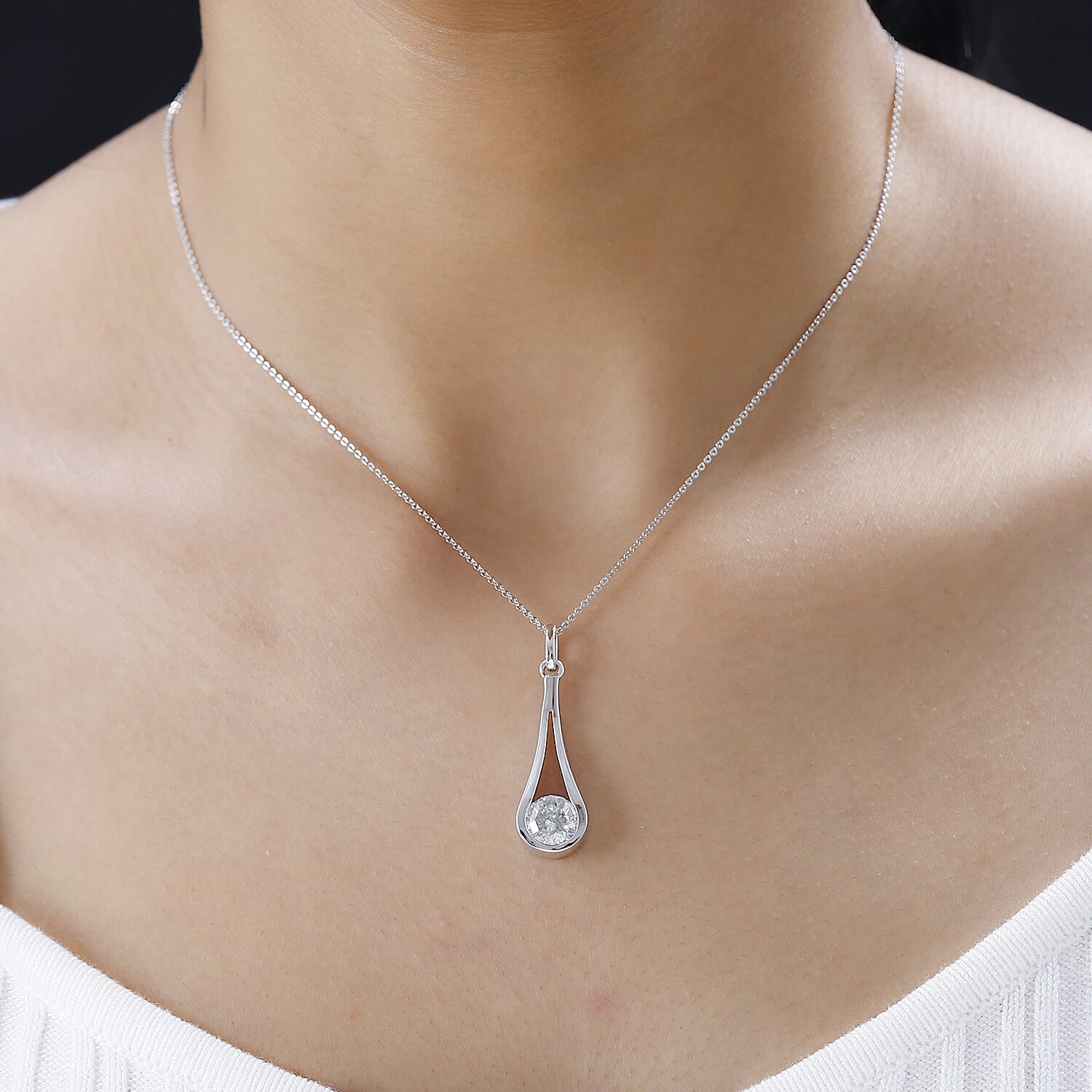 Moissanite Pendant with Chain (Size 20) in Platinum Overlay Sterling Silver 1.50 Ct. 4248866 1