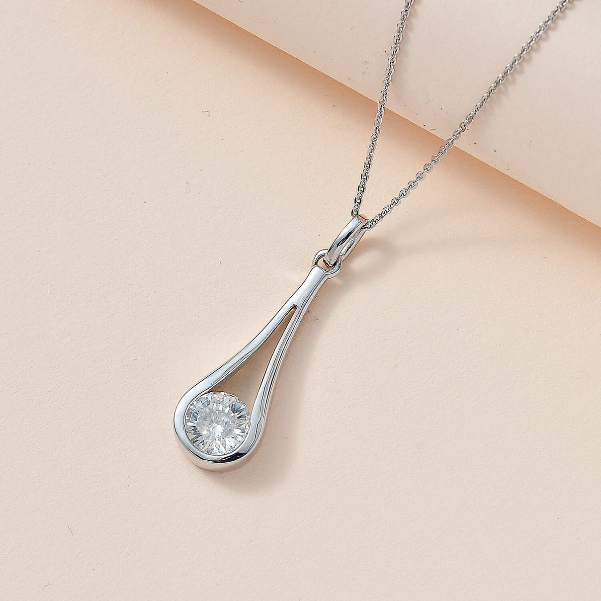 Moissanite Pendant with Chain (Size 20) in Platinum Overlay Sterling Silver 1.50 Ct. 4248866 2