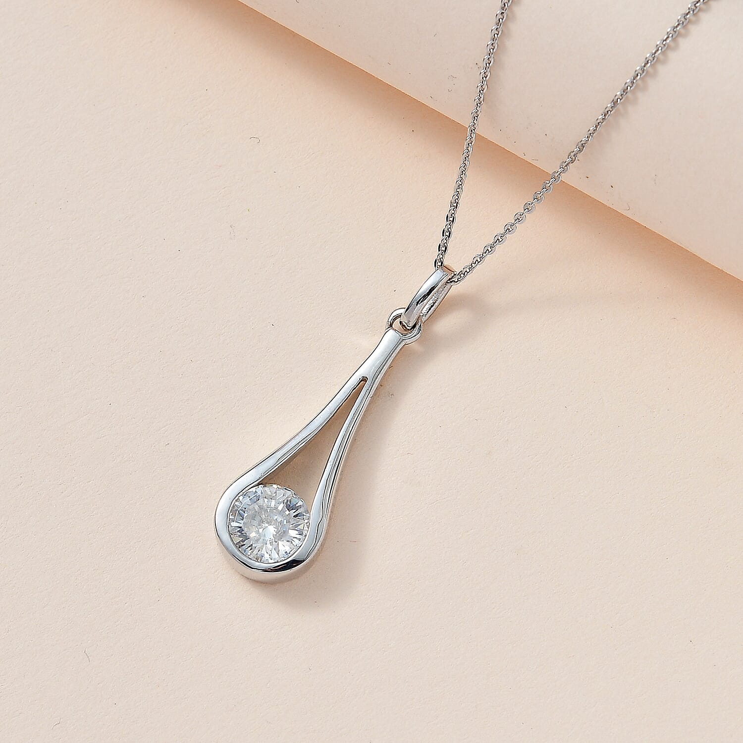Moissanite Pendant with Chain (Size 20) in Platinum Overlay Sterling Silver 1.50 Ct. 4248866 2