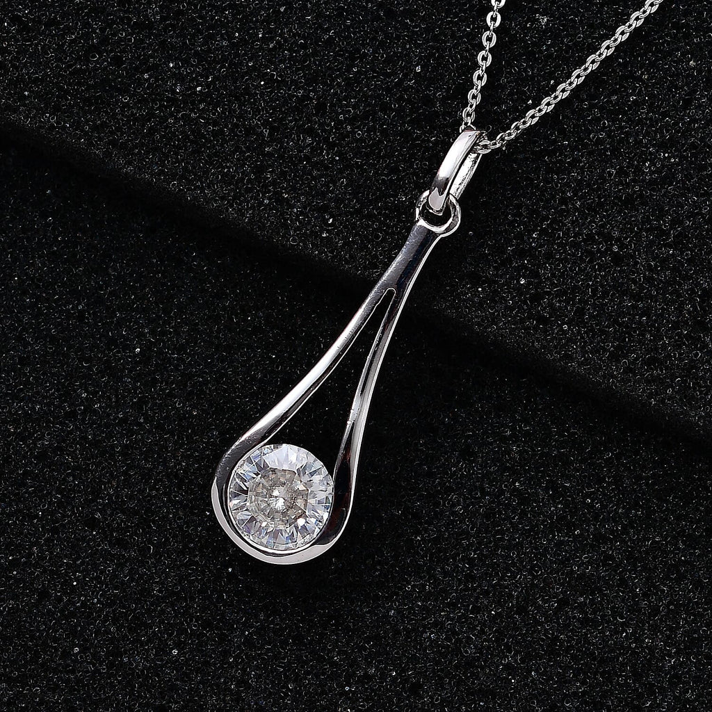 Moissanite Pendant with Chain (Size 20) in Platinum Overlay Sterling Silver 1.50 Ct.