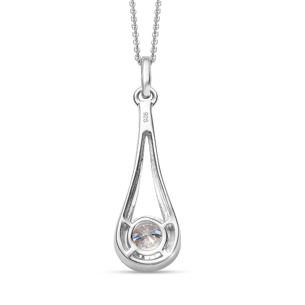 Moissanite Pendant with Chain (Size 20) in Platinum Overlay Sterling Silver 1.50 Ct.