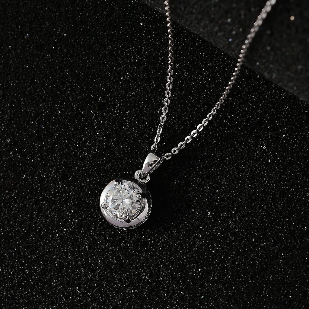 Moissanite Pendant with Chain (Size 20) in Platinum Overlay Sterling Silver 1.00 Ct.