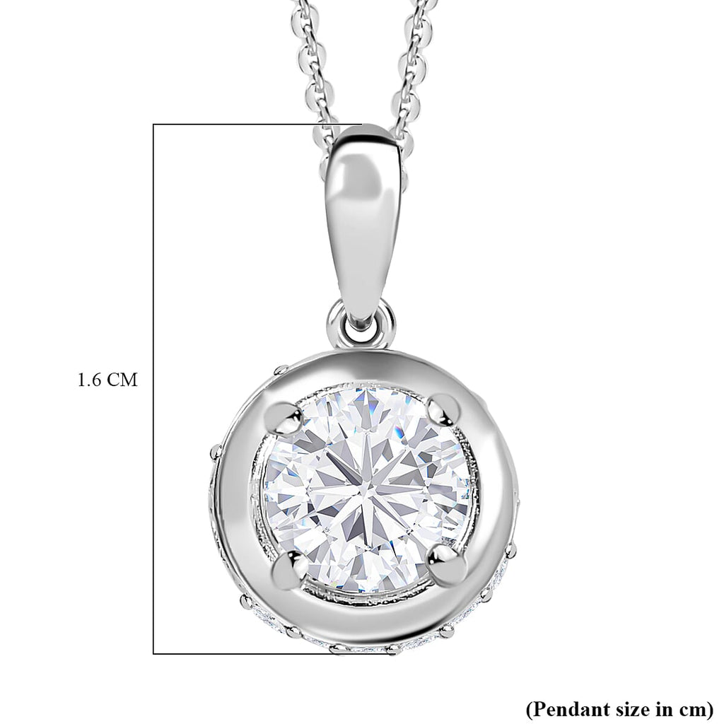 Moissanite Pendant with Chain (Size 20) in Platinum Overlay Sterling Silver 1.00 Ct.