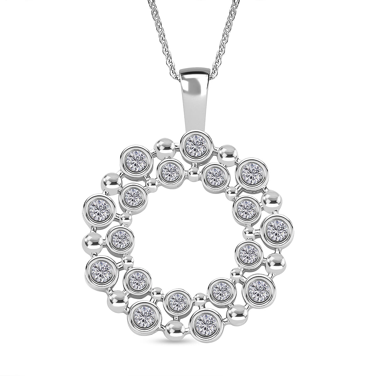 Moissanite Bubble Pendant with Chain (Size 20) in Platinum Overlay Sterling Silver, Silver Wt 5.40 Gms 4249487 0
