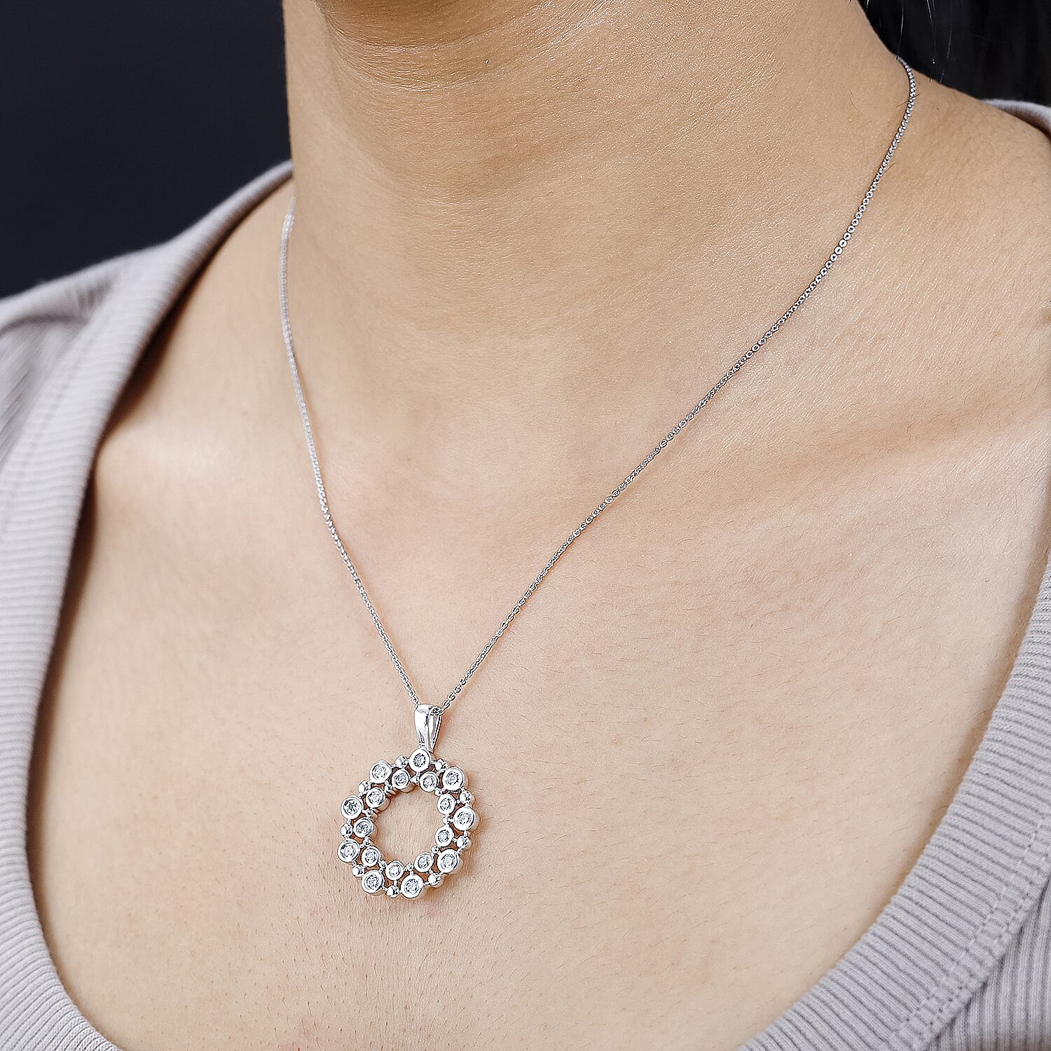 Moissanite Bubble Pendant with Chain (Size 20) in Platinum Overlay Sterling Silver, Silver Wt 5.40 Gms 4249487 1