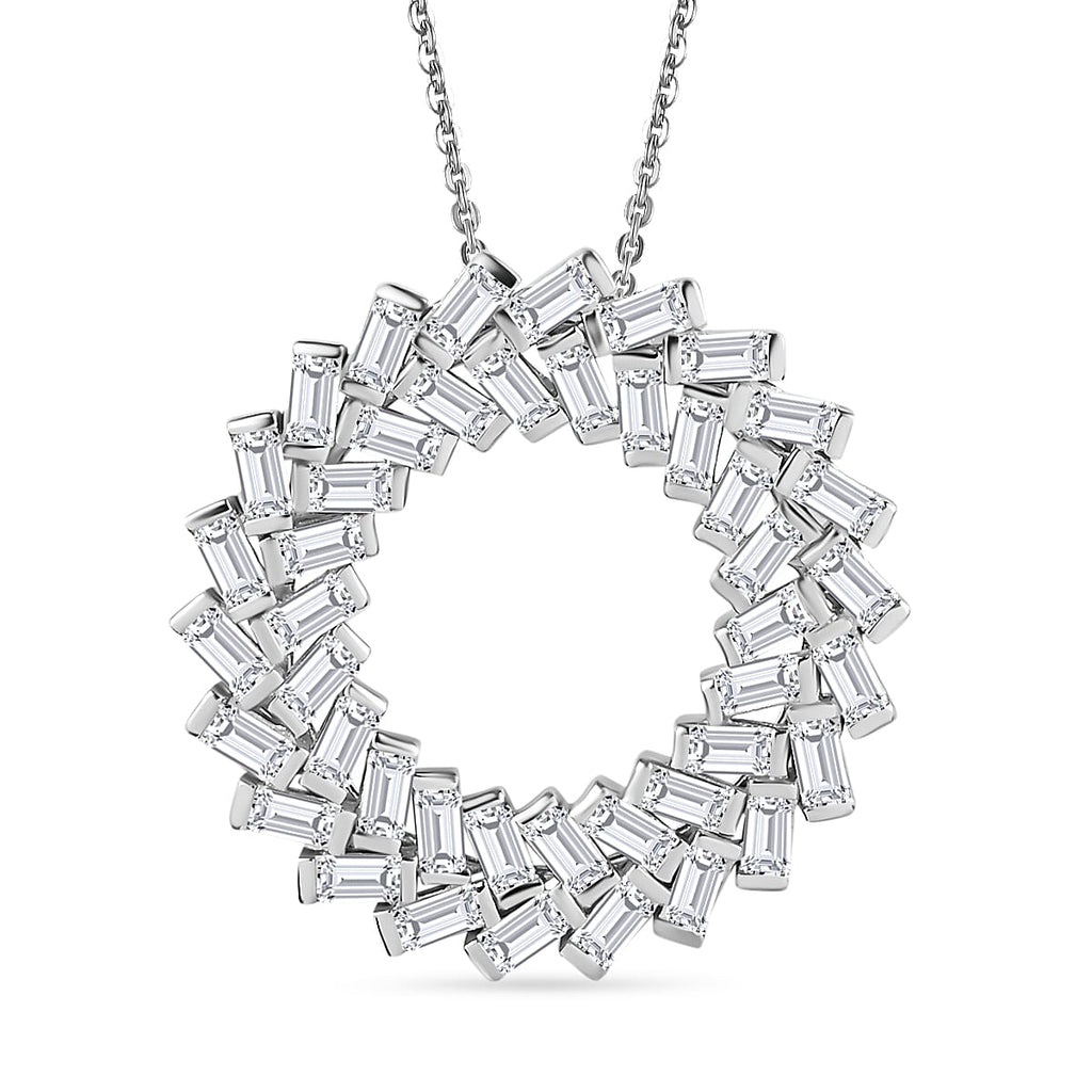 Moissanite Baguette Pendant with Chain (Size 20) in Platinum Overlay Sterling Silver 2.20 Ct
