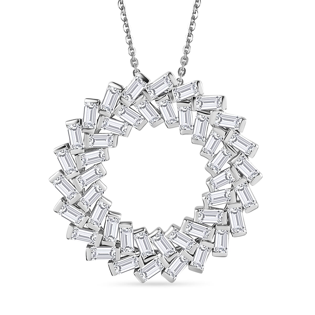 Moissanite Baguette Pendant with Chain (Size 20) in Platinum Overlay Sterling Silver 2.20 Ct 4250532 0