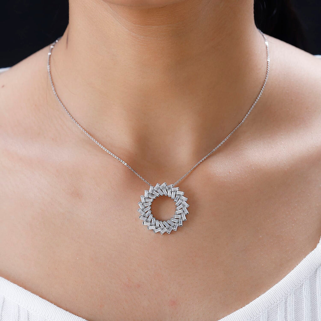 Moissanite Baguette Pendant with Chain (Size 20) in Platinum Overlay Sterling Silver 2.20 Ct