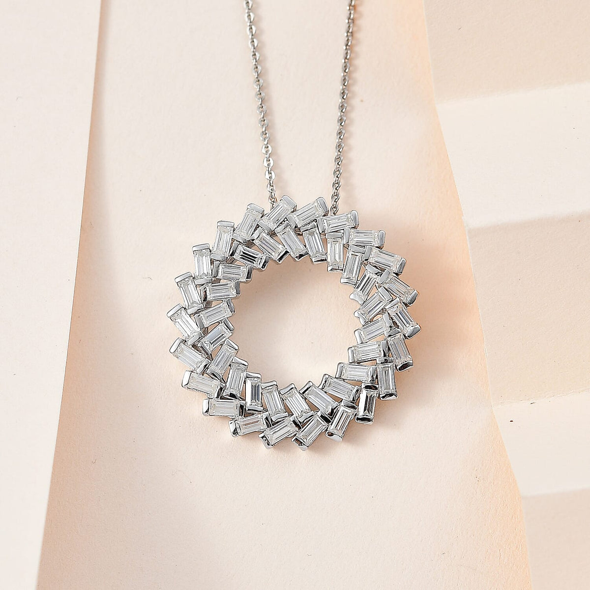 Moissanite Baguette Pendant with Chain (Size 20) in Platinum Overlay Sterling Silver 2.20 Ct 4250532 3