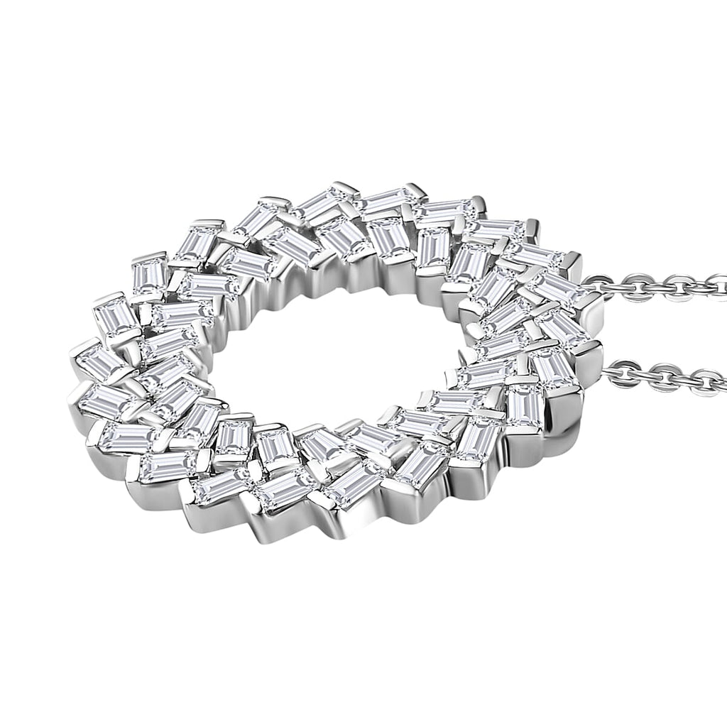 Moissanite Baguette Pendant with Chain (Size 20) in Platinum Overlay Sterling Silver 2.20 Ct