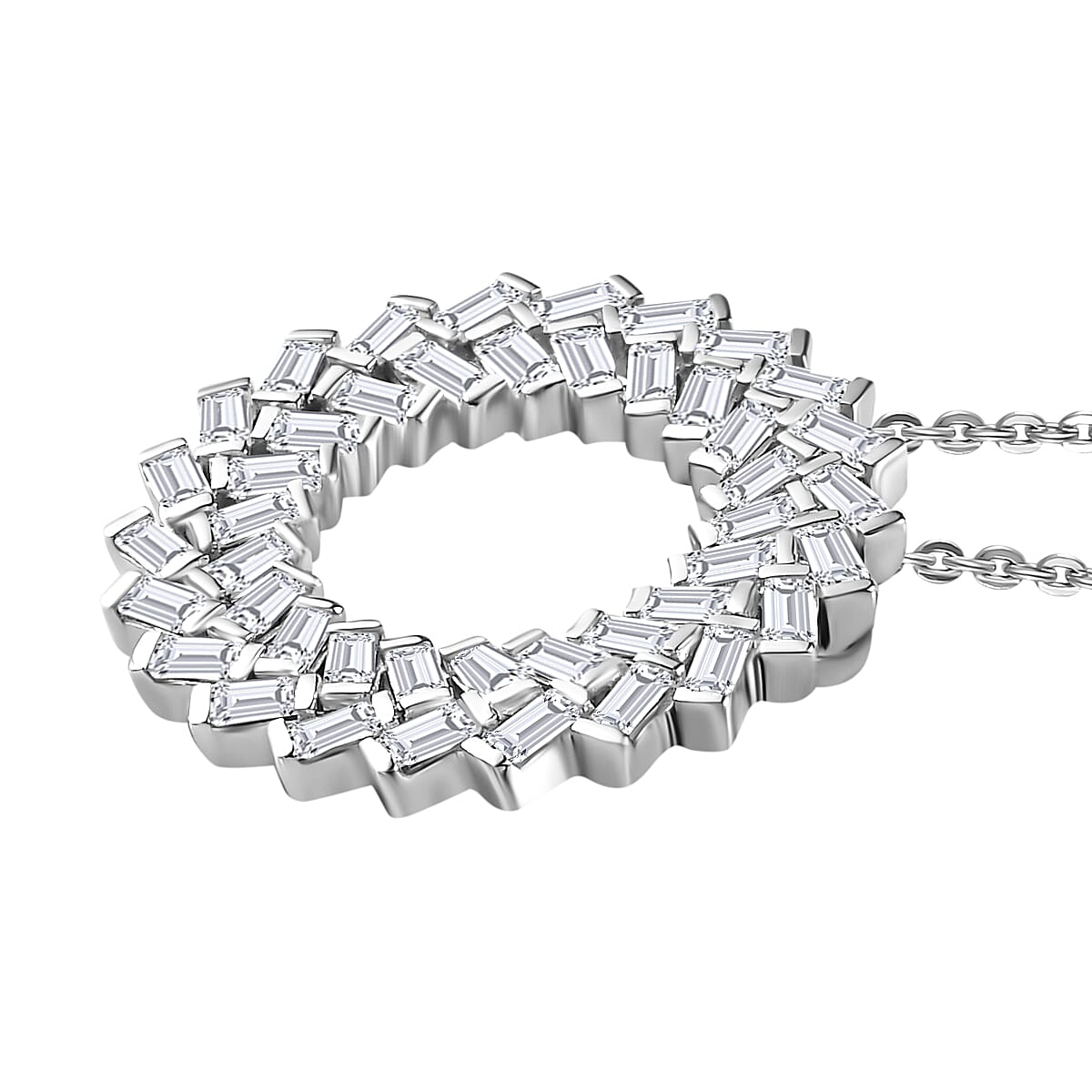 Moissanite Baguette Pendant with Chain (Size 20) in Platinum Overlay Sterling Silver 2.20 Ct 4250532 4