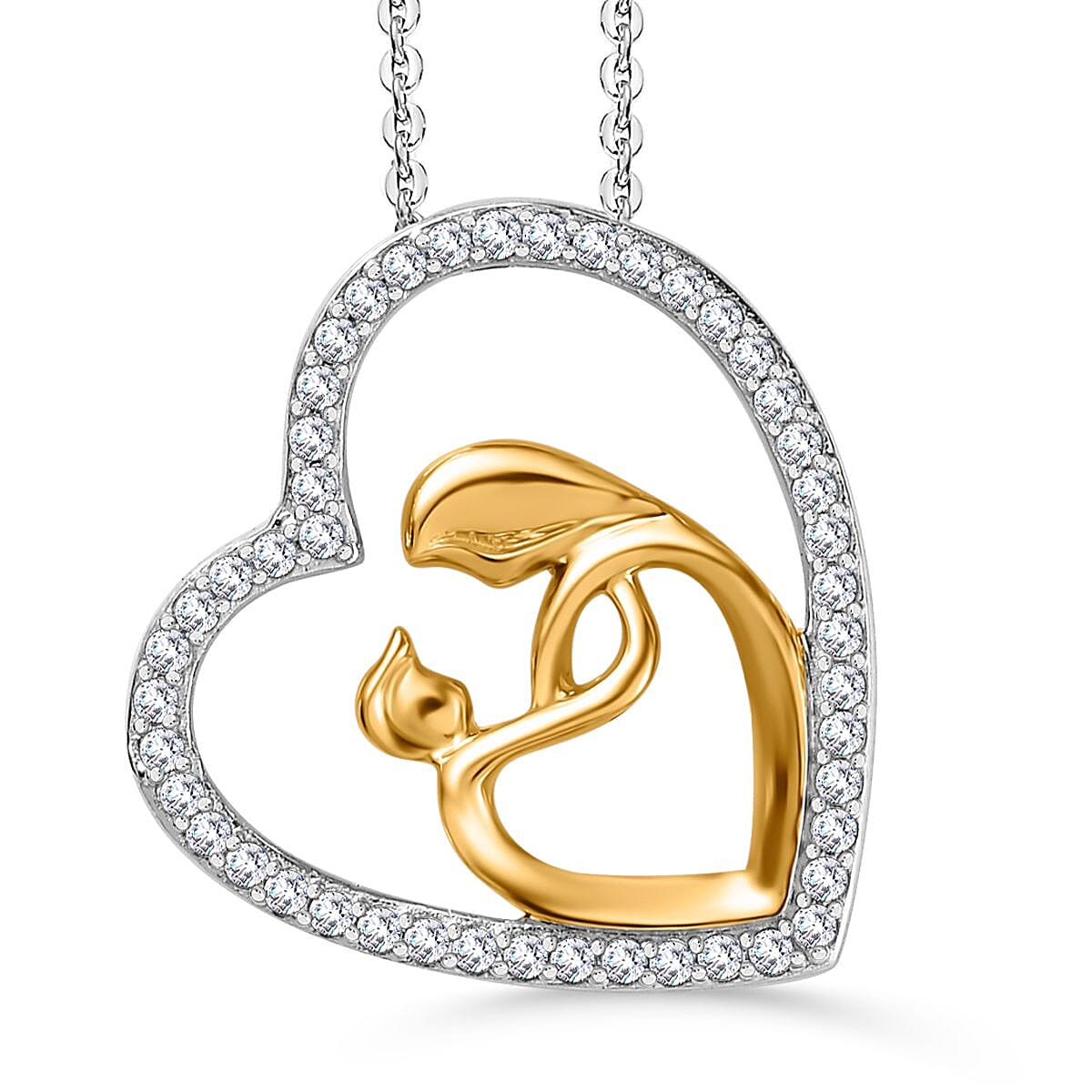 Moissanite Heart Pendant with Chain (Size 20) in Platinum and 18K Vermeil Yellow Gold Plated Sterling Silver 4252219 0
