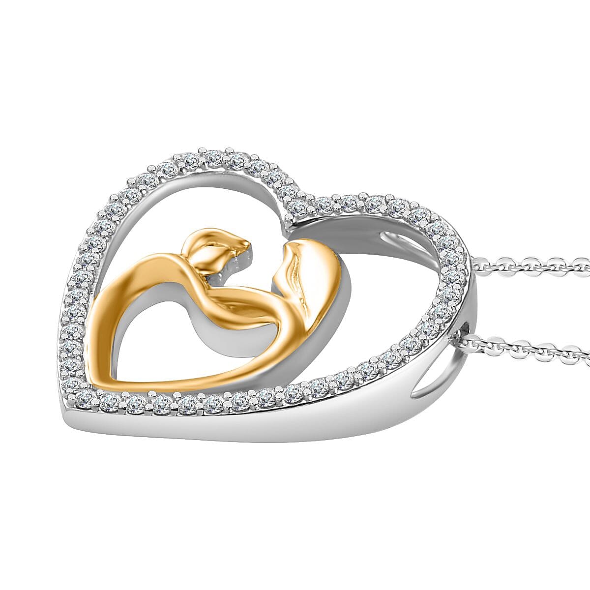 Moissanite Heart Pendant with Chain (Size 20) in Platinum and 18K Vermeil Yellow Gold Plated Sterling Silver 4252219 3
