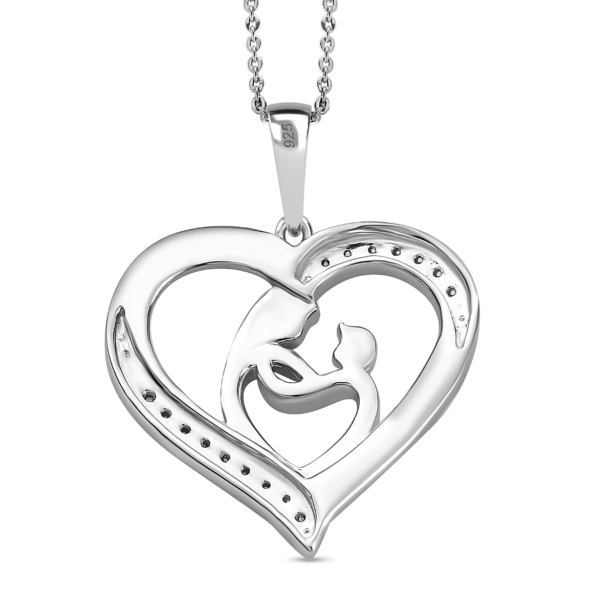 Moissanite Mother and Child Heart Pendant with Chain (Size 20) in Platinum and 18K Vermeil Yellow Gold Sterling Silver 4252224 5