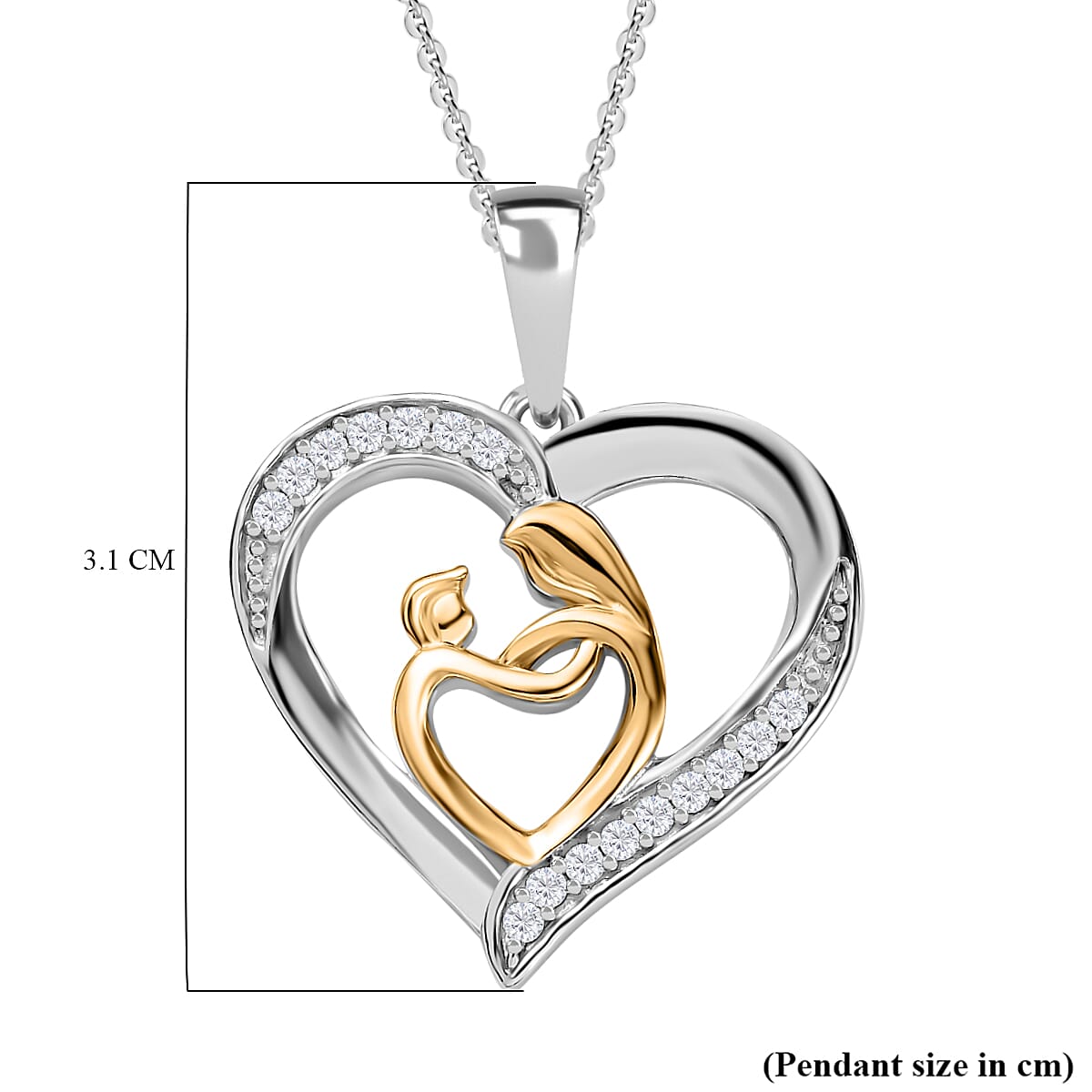 Moissanite Mother and Child Heart Pendant with Chain (Size 20) in Platinum and 18K Vermeil Yellow Gold Sterling Silver 4252224 6