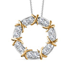 Designer Inspired - Moissanite Circle Pendant with Chain (Size 20) in Platinum & 18K Vermeil Yellow Gold Plated Sterling Silver 1.54 Ct.