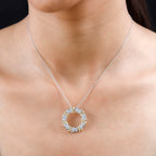 Designer Inspired - Moissanite Circle Pendant with Chain (Size 20) in Platinum & 18K Vermeil Yellow Gold Plated Sterling Silver 1.54 Ct.