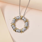 Designer Inspired - Moissanite Circle Pendant with Chain (Size 20) in Platinum & 18K Vermeil Yellow Gold Plated Sterling Silver 1.54 Ct.