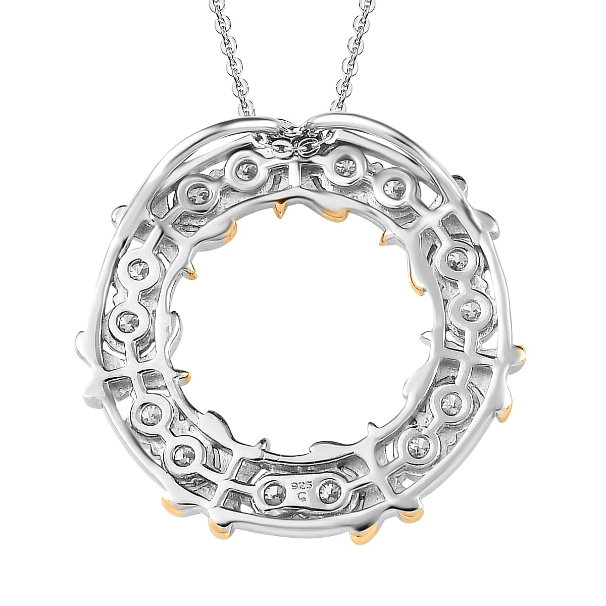 Designer Inspired- Moissanite Circle Pendant with Chain (Size 20) in Platinum and 18K Vermeil Yellow Gold Over Sterling Silver 1.54 Ct. 4261613 5