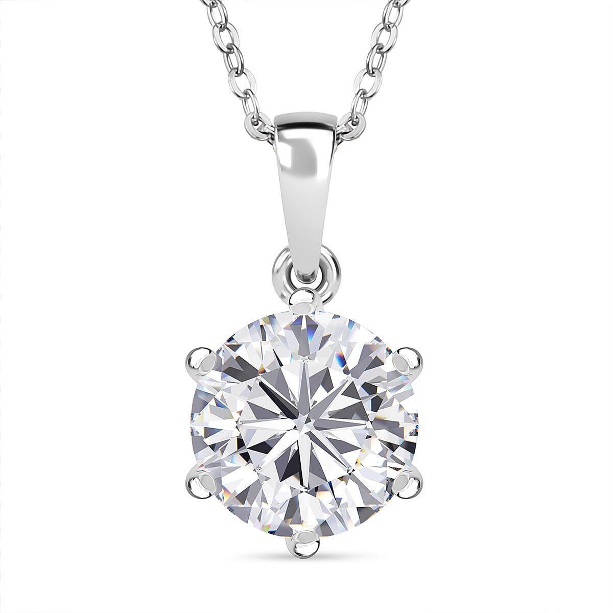 Moissanite Solitaire Pendant with Chain (Size 20) in Platinum Overlay Sterling Silver  3.000  Ct. 4265651 0