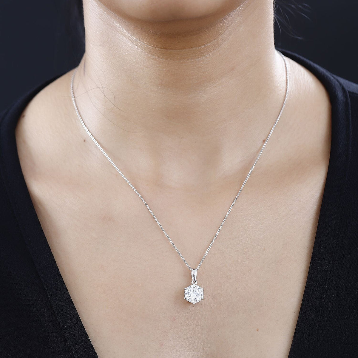 Moissanite Solitaire Pendant with Chain (Size 20) in Platinum Overlay Sterling Silver  3.000  Ct. 4265651 2