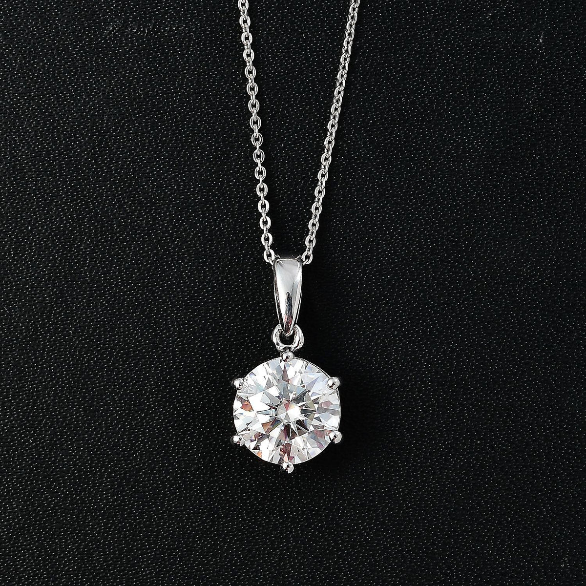 Moissanite Solitaire Pendant with Chain (Size 20) in Platinum Overlay Sterling Silver  3.000  Ct. 4265651 3