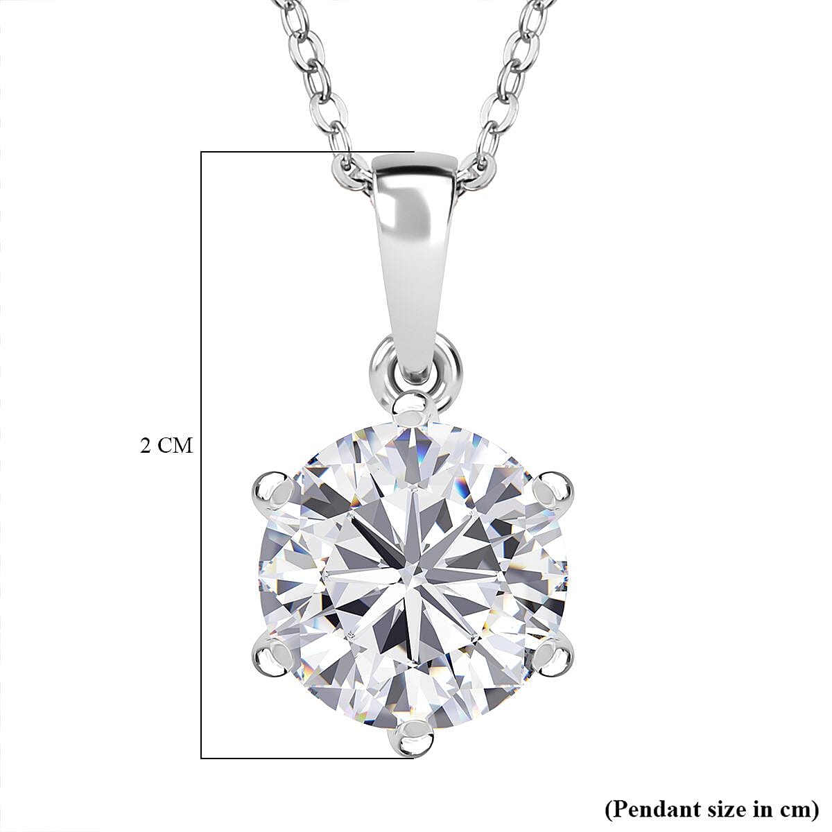 Moissanite Solitaire Pendant with Chain (Size 20) in Platinum Overlay Sterling Silver  3.000  Ct. 4265651 6