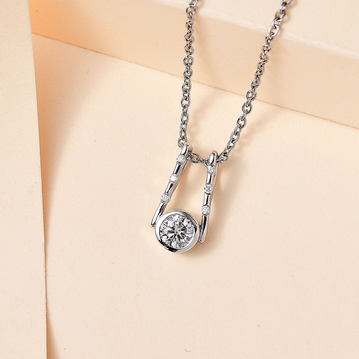 Moissanite Designer Pendant with Chain (Size 20) in Platinum Overlay Sterling Silver 4267823 2