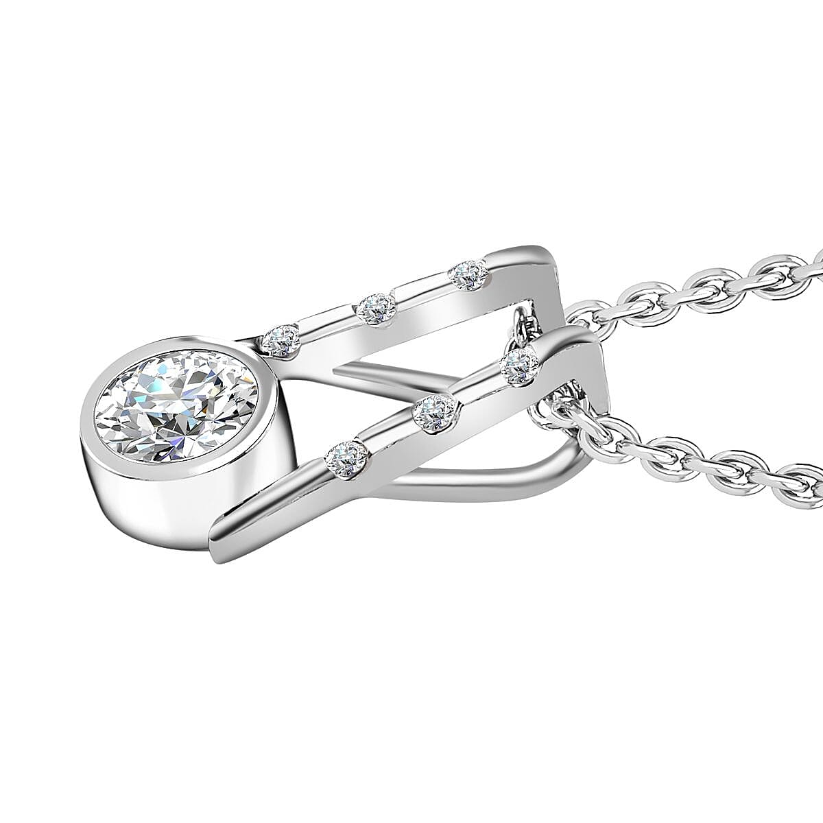 Moissanite Designer Pendant with Chain (Size 20) in Platinum Overlay Sterling Silver 4267823 3