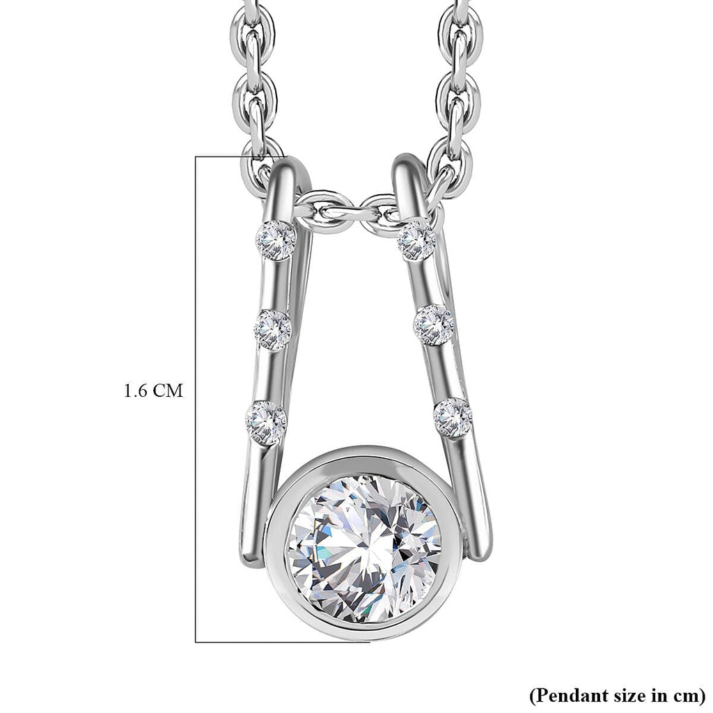 Moissanite Pendant with Chain (Size 20) in Platinum Overlay Sterling Silver