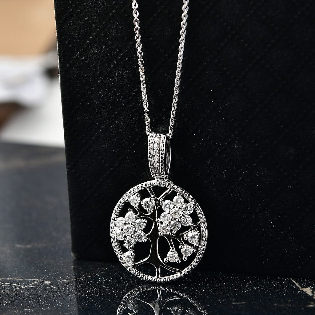 D'joy Moissanite Pendant with Chain (Size 20) in Platinum Overlay Sterling Silver