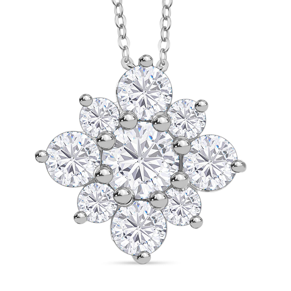 D'Joy Moissanite Floral Pendant with Chain (Size 20) in Platinum Overlay Sterling Silver 1.80 Ct. 4417527 0