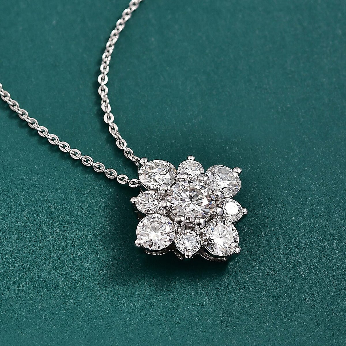 D'Joy Moissanite Floral Pendant with Chain (Size 20) in Platinum Overlay Sterling Silver 1.80 Ct. 4417527 2
