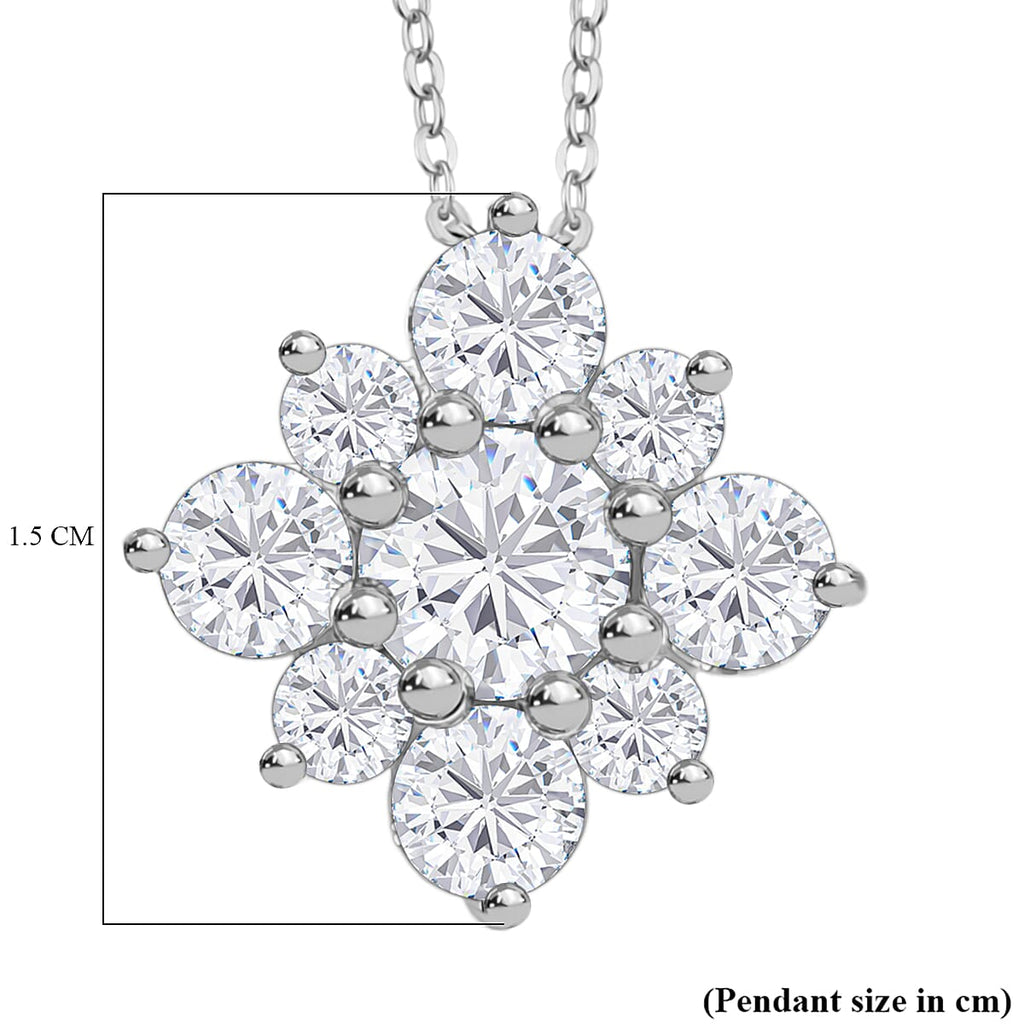 Moissanite Pendant with Chain (Size 20) in Platinum Overlay Sterling Silver 1.80 Ct.