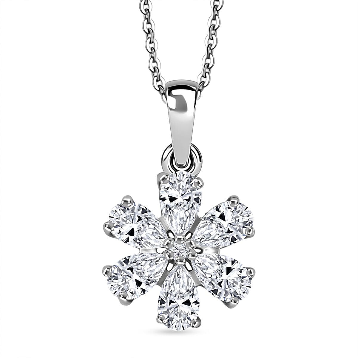 Moissanite Pendant with Chain (Size 20) in Platinum Overlay Sterling Silver 1.09 Ct. 4417530 0