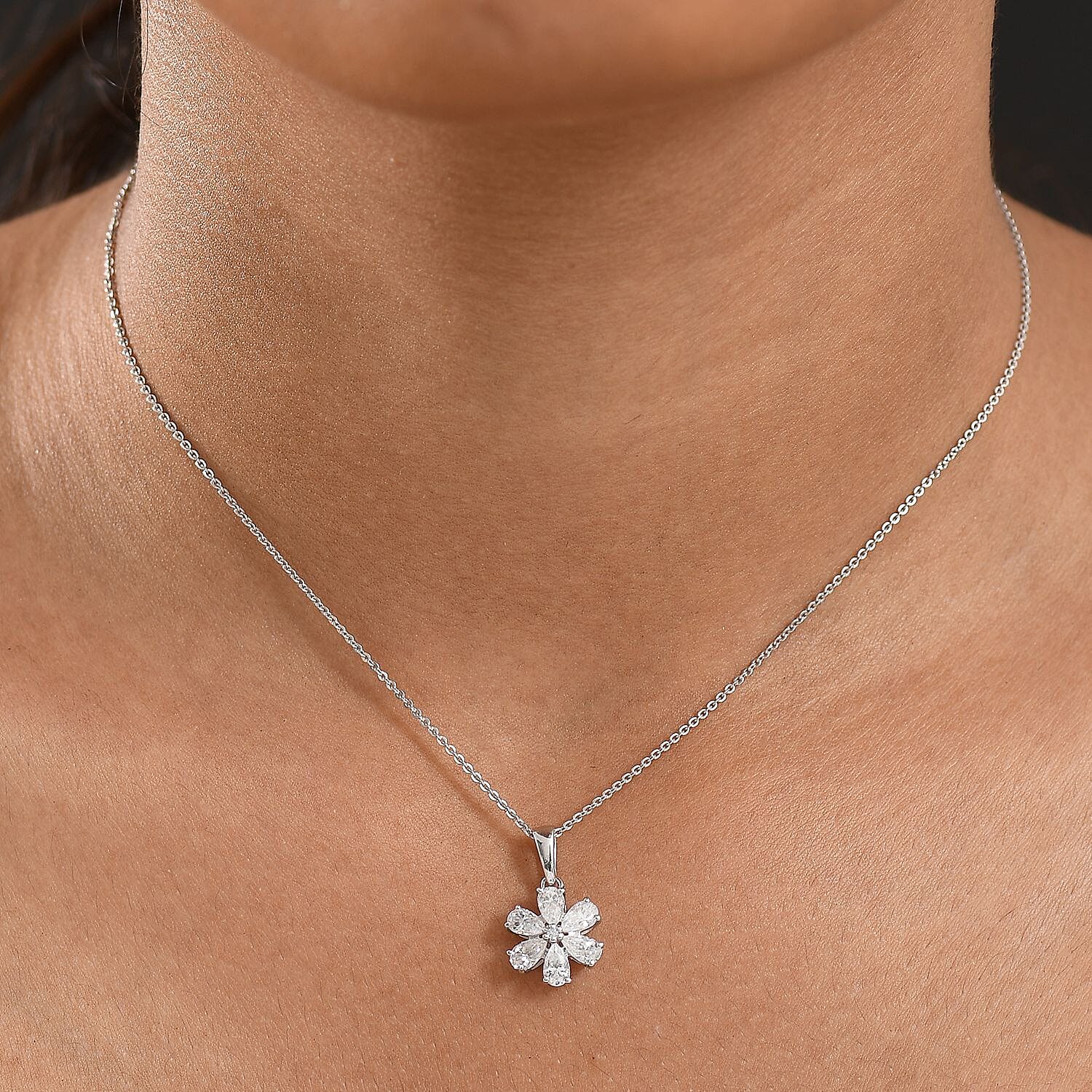 Moissanite Pendant with Chain (Size 20) in Platinum Overlay Sterling Silver 1.09 Ct. 4417530 3