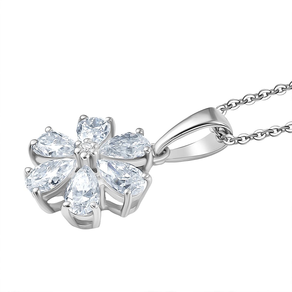 Moissanite Pendant with Chain (Size 20) in Platinum Overlay Sterling Silver 1.09 Ct. 4417530 4