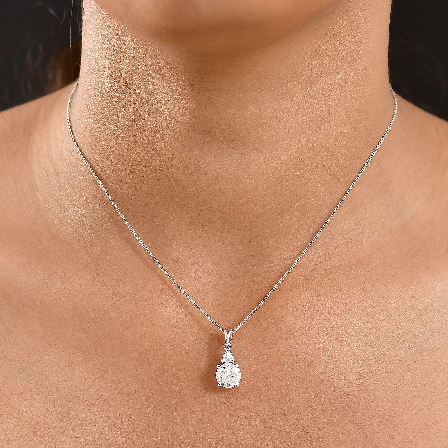 D'joy Moissanite Pendant with Chain (Size 20) in Platinum Overlay Sterling Silver 2.01 Ct. 4417968 2