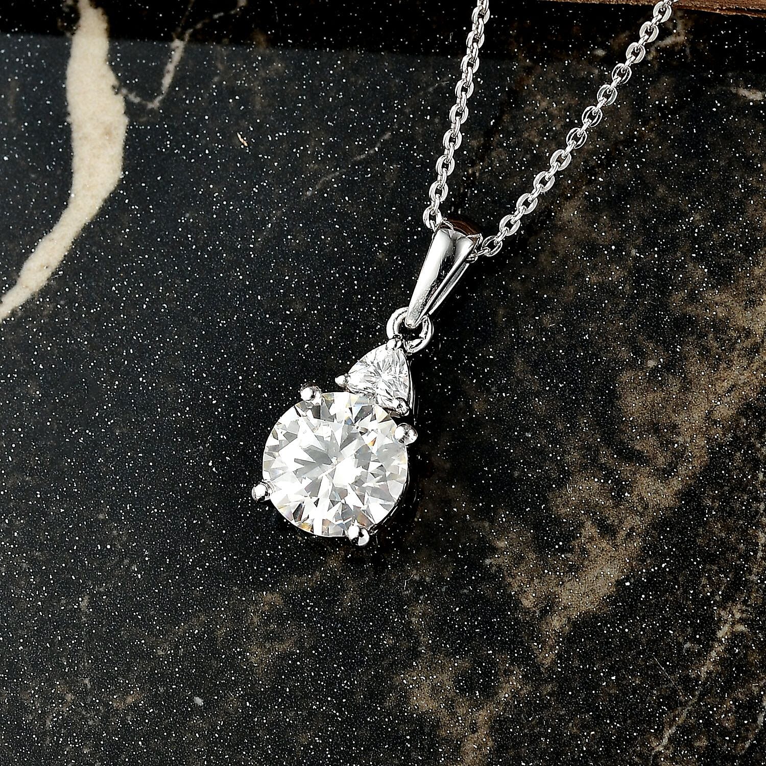 D'joy Moissanite Pendant with Chain (Size 20) in Platinum Overlay Sterling Silver 2.01 Ct. 4417968 3