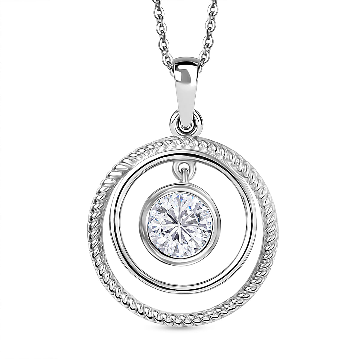 Open Circle Moissanite Solitaire Pendant with Chain (Size 20) in Platinum Overlay Sterling Silver 0.75 Ct. 4418533 0