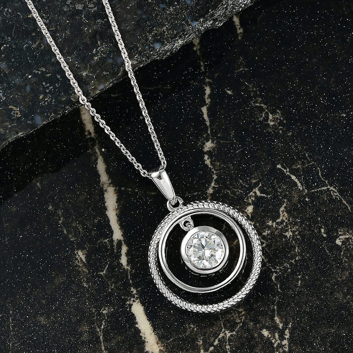 Open Circle Moissanite Solitaire Pendant with Chain (Size 20) in Platinum Overlay Sterling Silver 0.75 Ct. 4418533 2
